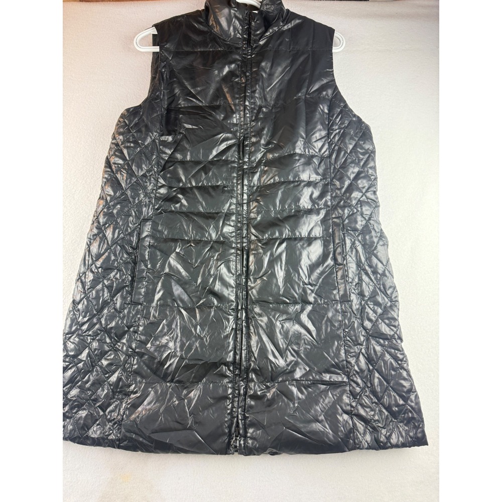 Talbots Petites Quilted Puffer Vest Black Full Zip Sleeveless Women's M
